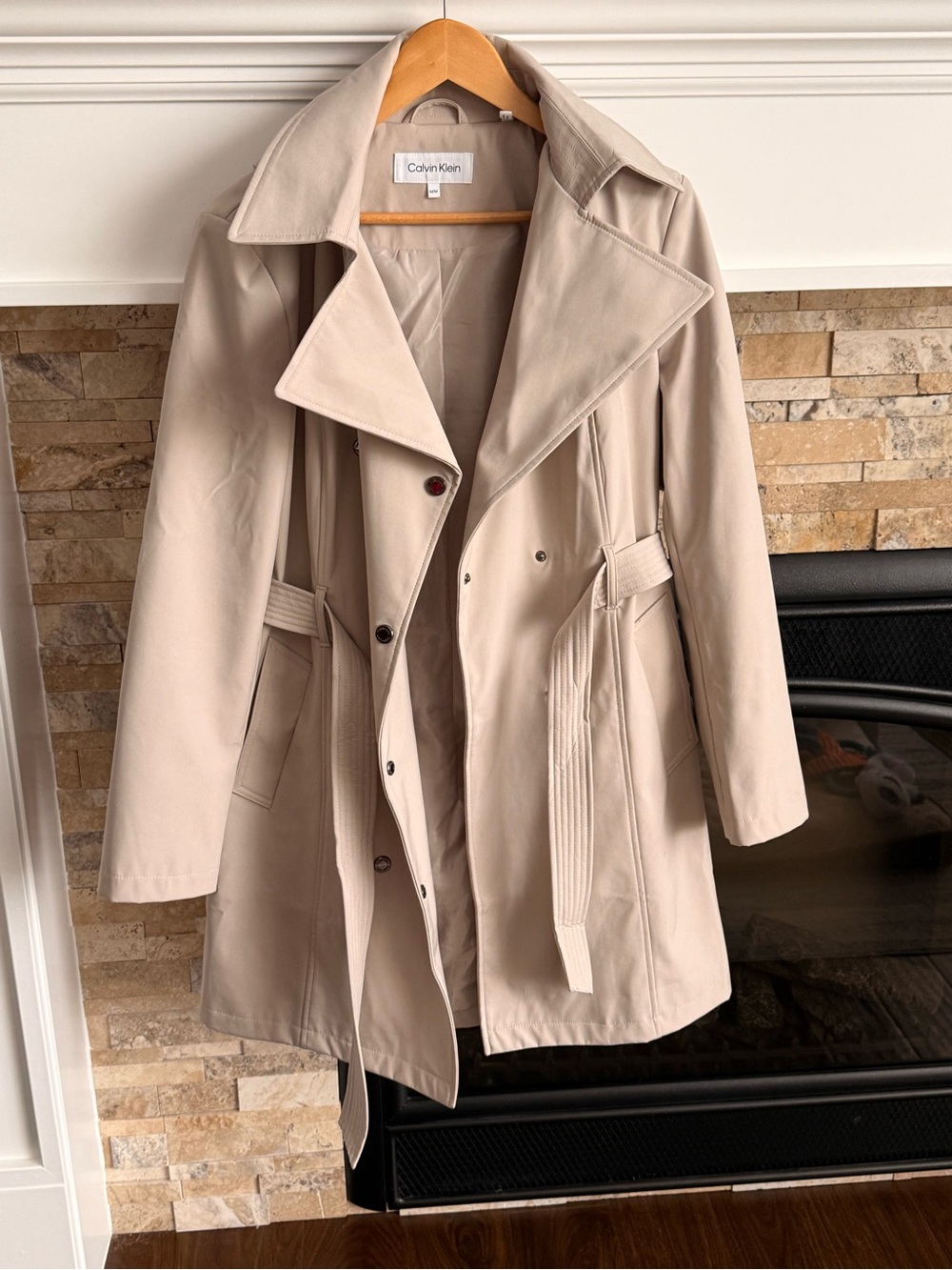 Calvin Klein Women's Light Beige Trench Coat with Belt